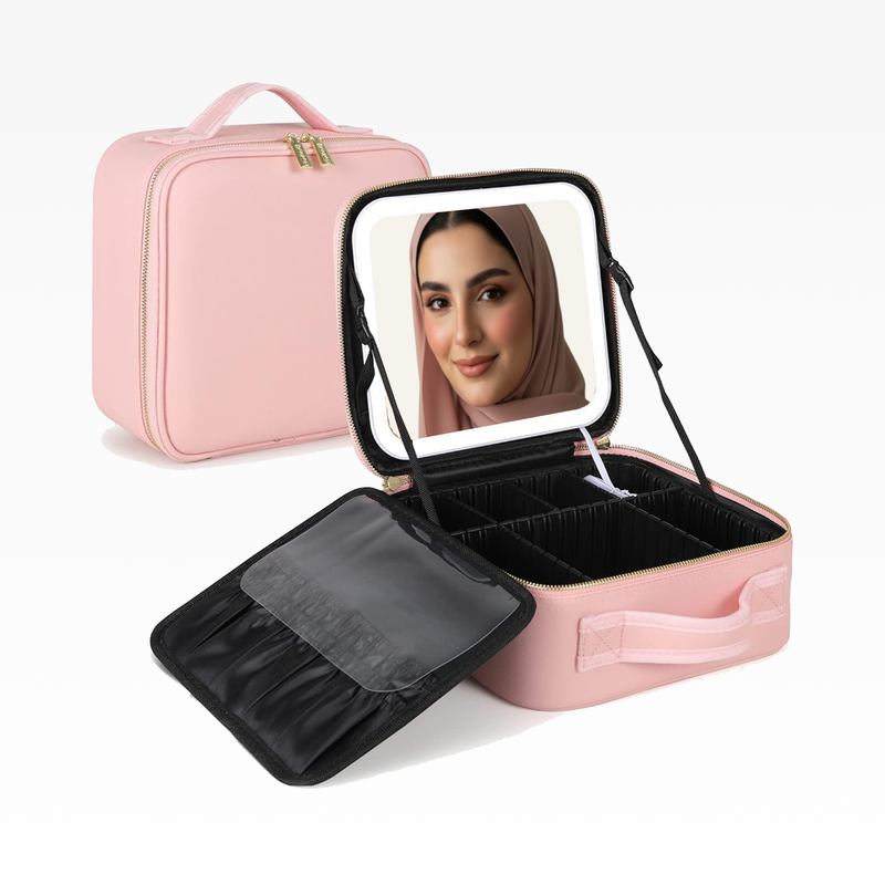 شنطة مكياج مع مرآة بإضاءة